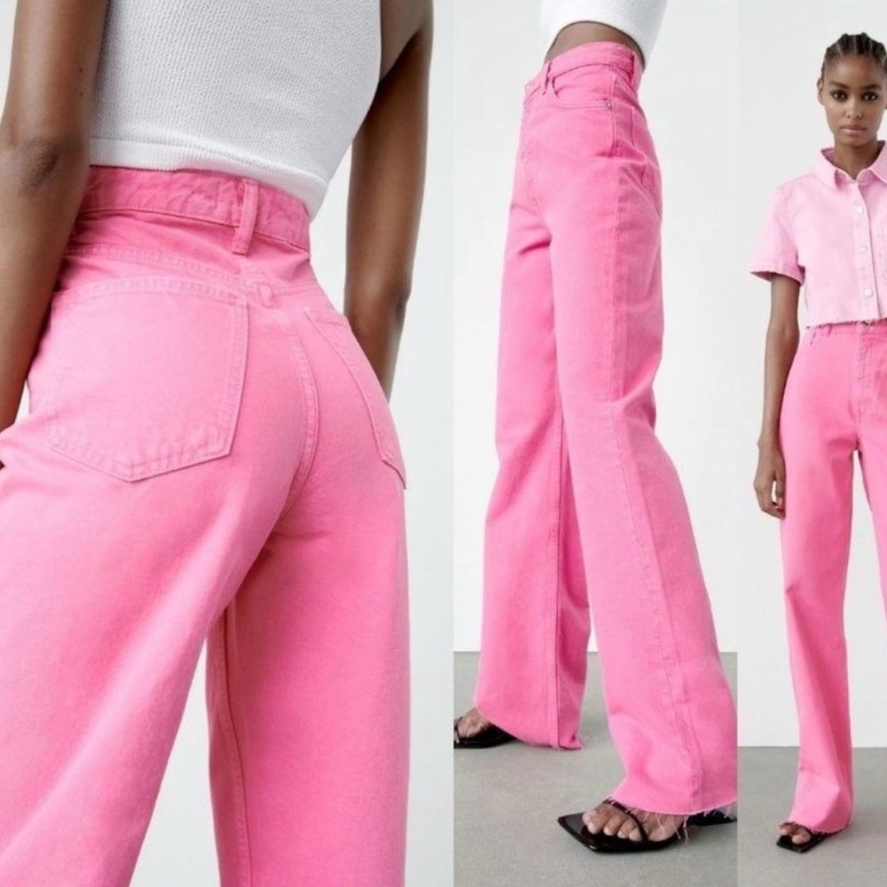 Zara Pink High Rise Full Length Jeans